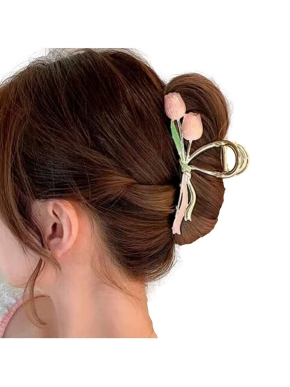 $20 (2 for $30) Metal Hair Claw Clip With Painted Pink Tulip Flowers Crab Clip